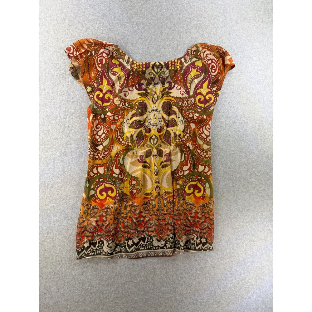 Unity World Wear Large Boho Paisley Sheer Blouse Beaded Lace Trim - Picture 7 of 8